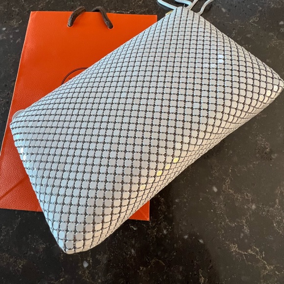 Vintage WHITE Chain Mail Crossbody Bag Clutch+FREE Hermes Shopping Bag - Picture 4 of 10